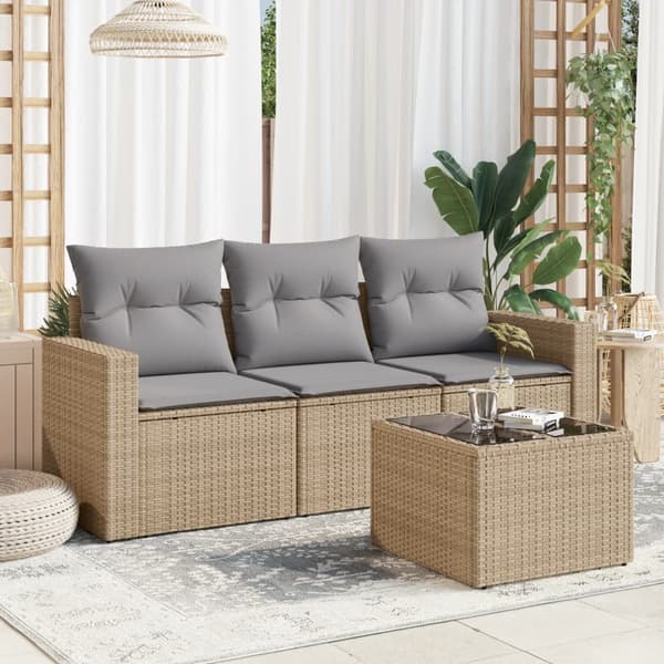 vidaXL sofasæt til haven 4 dele med hynder polyrattan beige