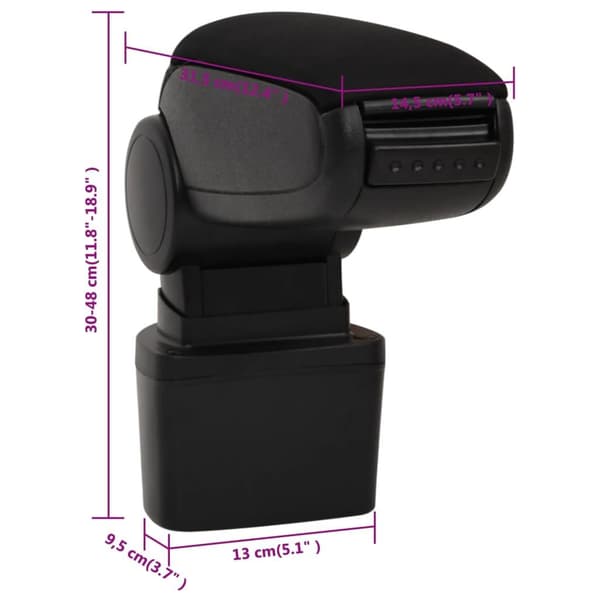 vidaXL armlæn til bil 14,5x31,5x(30-48) cm ABS sort