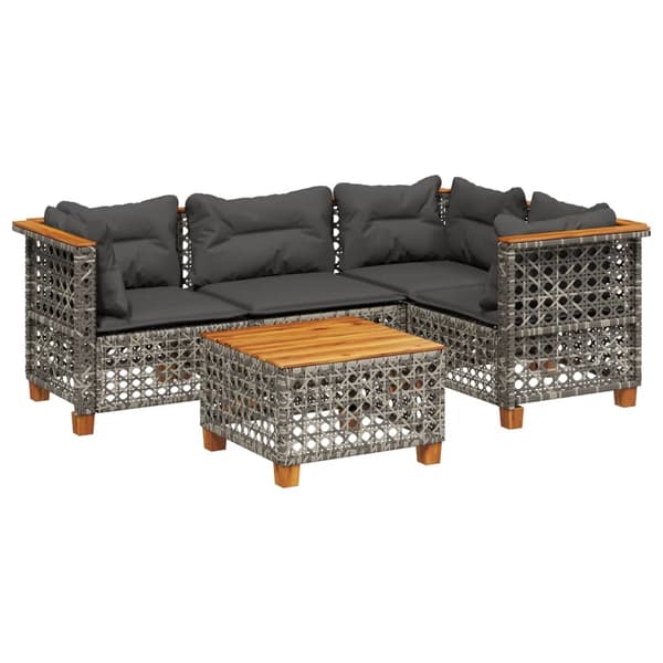 vidaXL sofasæt 5 dele med hynder polyrattan grå