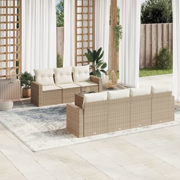 vidaXL sofasæt til haven 8 dele med hynder polyrattan beige