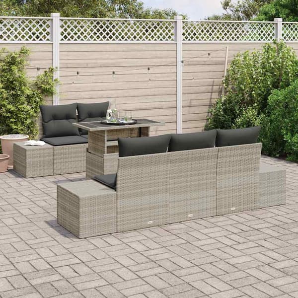 vidaXL Sofa Sæt med pude 6 pcs Lysegrå polyrattan