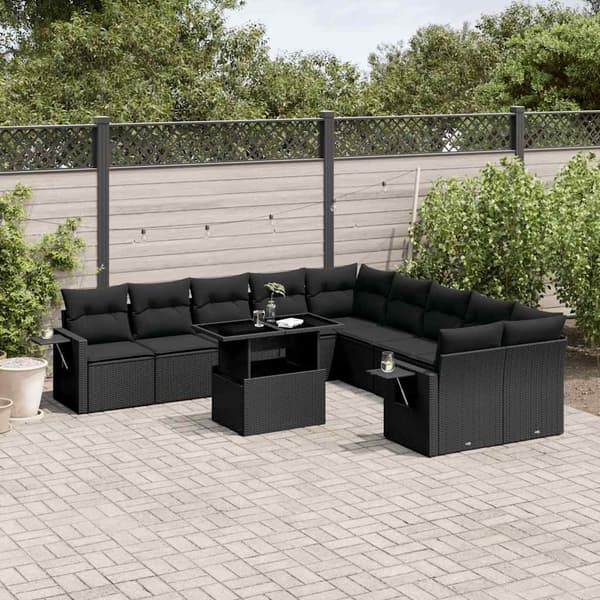 vidaXL sofasæt til haven 11 dele med hynder polyrattan sort