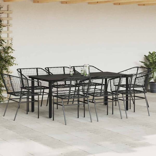 vidaXL 9 dele spisebordssæt til haven polyrattan glas sort