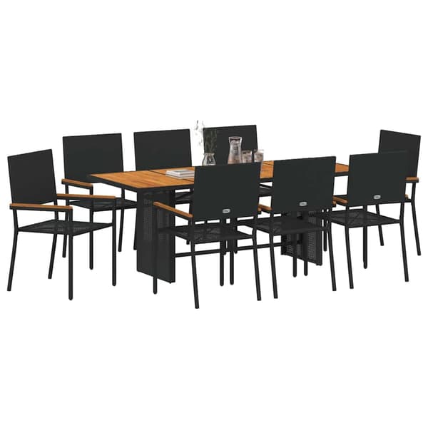 vidaXL Have Spisebordssæt 9 pcs Sort polyrattan