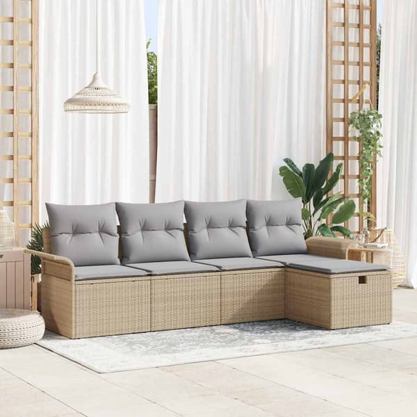 vidaXL 5-delt udendørs sofasæt med hynder beige polyrattan