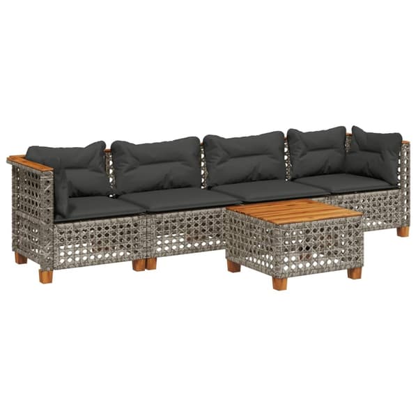 vidaXL sofasæt 5 dele med hynder polyrattan grå