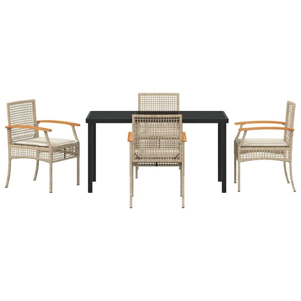 vidaXL Have Spisebordssæt 5 pcs Beige polyrattan