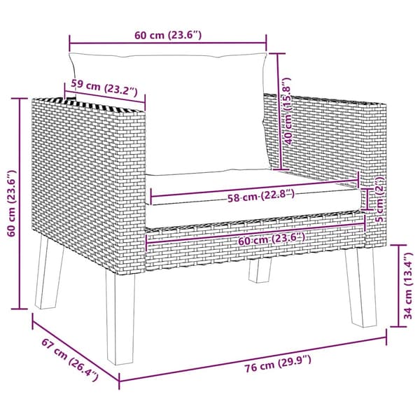 vidaXL 1-personssofa med hynder polyrattan sort