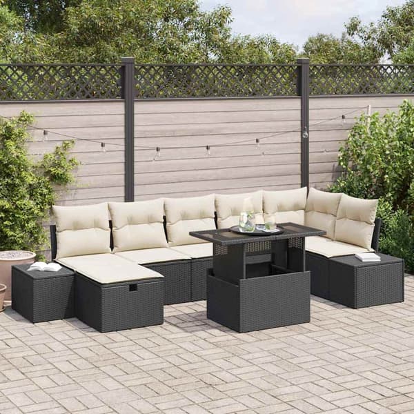 vidaXL Havesofa Sæt 8 pcs Sort polyrattan
