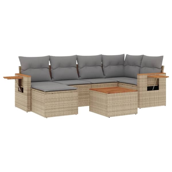 vidaXL sofasæt til haven 7 dele med hynder polyrattan beige