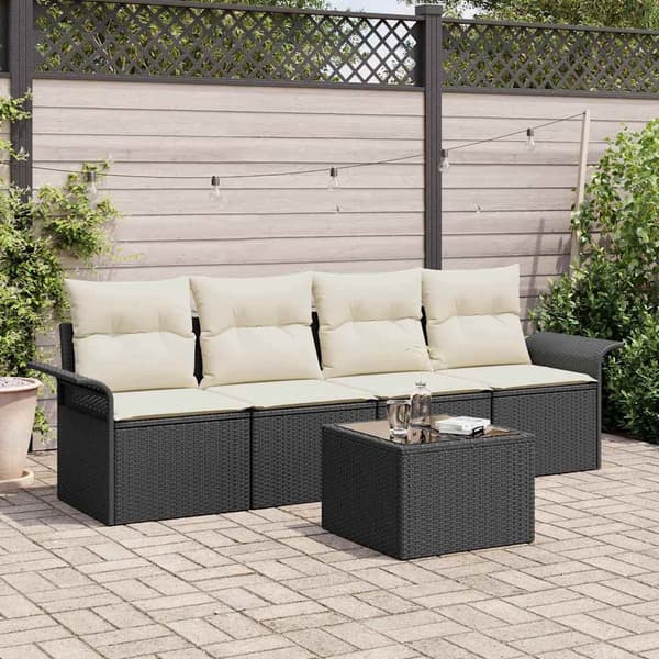 vidaXL Sofa Sæt med pude 5 pcs Sort polyrattan