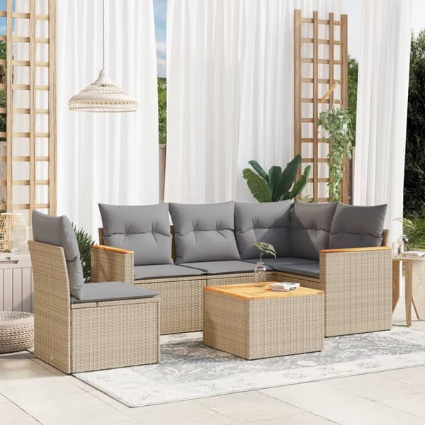 vidaXL sofasæt til haven 6 dele med hynder polyrattan beige