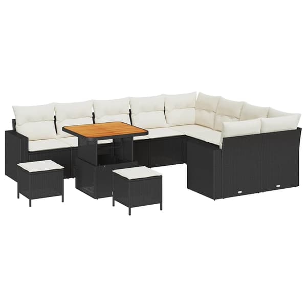 vidaXL Havesofa Sæt 12 pcs Sort polyrattan