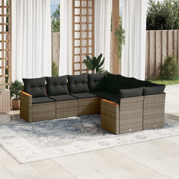 vidaXL sofasæt til haven 8 dele med hynder polyrattan grå