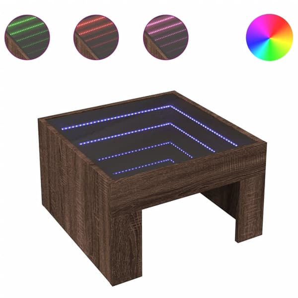 vidaXL sofabord med Infinity LED-lys 50x50x30 cm brun egetræsfarve