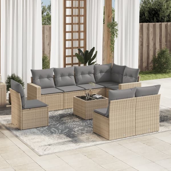 vidaXL sofasæt til haven 9 dele med hynder polyrattan beige