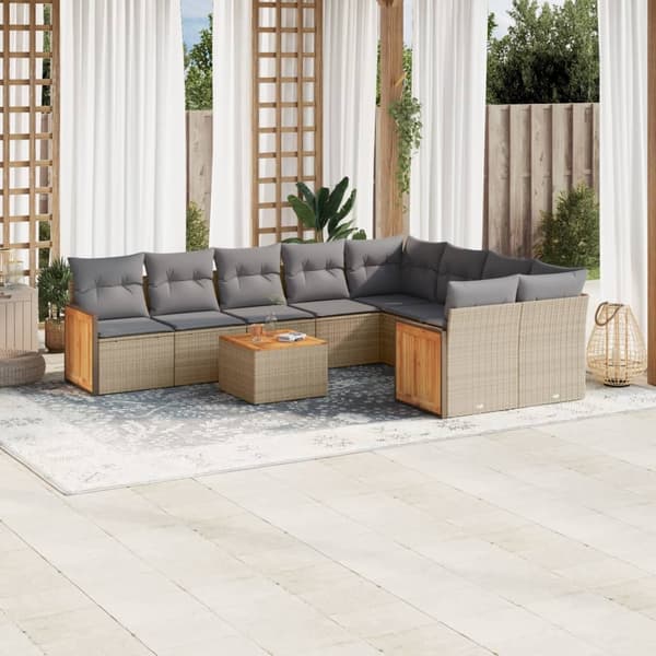 vidaXL sofasæt til haven 10 dele med hynder polyrattan beige