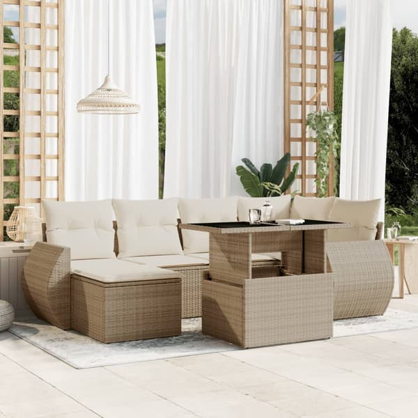 vidaXL sofasæt til haven 7 dele med hynder polyrattan beige
