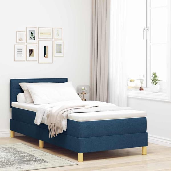 vidaXL Box spring seng med madras med hovedgærde Blå 90 x 200 cm Stof