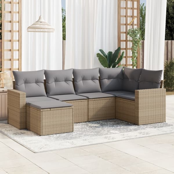 vidaXL sofasæt til haven 6 dele med hynder polyrattan beige