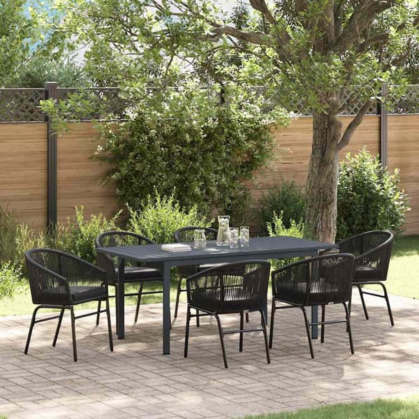 vidaXL Have Spisebordssæt 7 pcs Sort polyrattan