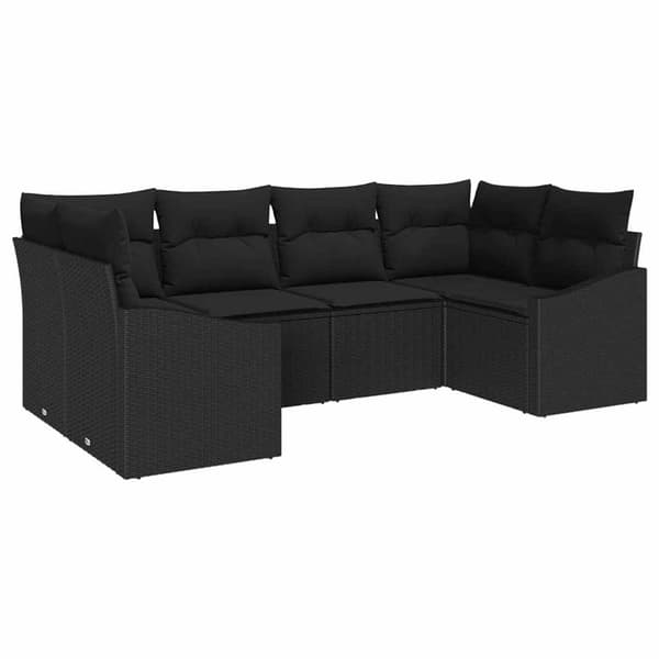 vidaXL Sofasæt med hynde 6 stk. Sort polyrattan