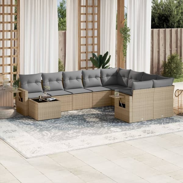 vidaXL sofasæt til haven 10 dele med hynder polyrattan beige