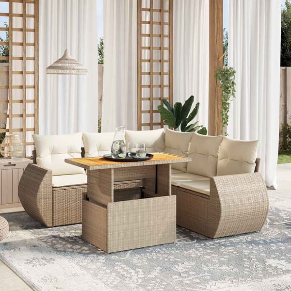 vidaXL sofasæt til haven 6 dele med hynder polyrattan beige