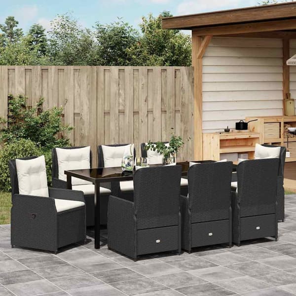 vidaXL Have Spisebordssæt 9 pcs Sort polyrattan