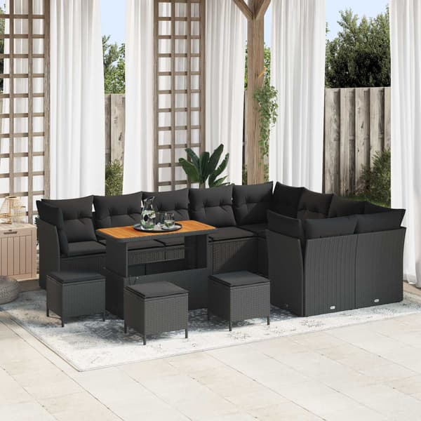 vidaXL Havesofa Sæt 13 pcs Sort polyrattan