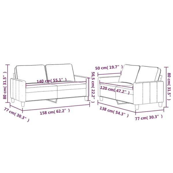 vidaXL sofasæt 2 dele med hynder velour sort