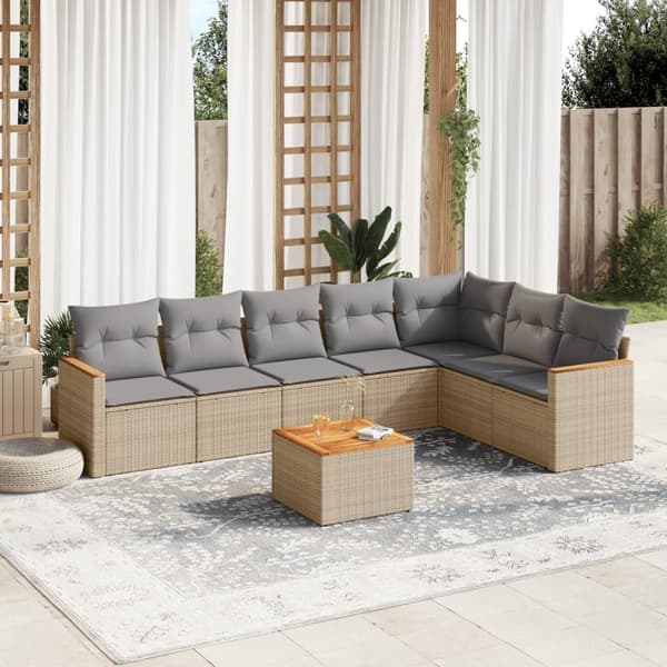 vidaXL sofasæt til haven 8 dele med hynder polyrattan beige