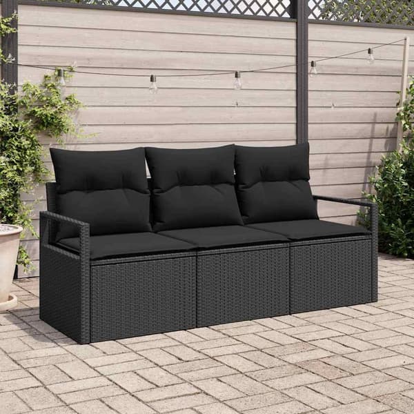 vidaXL Sofa Sæt 3 pcs Sort polyrattan