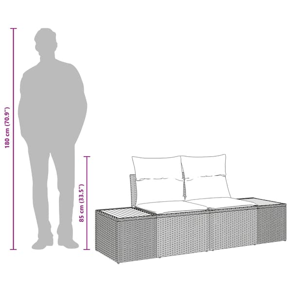 vidaXL Havemøbelsofa Sort 184 x 62 x 85cm polyrattan