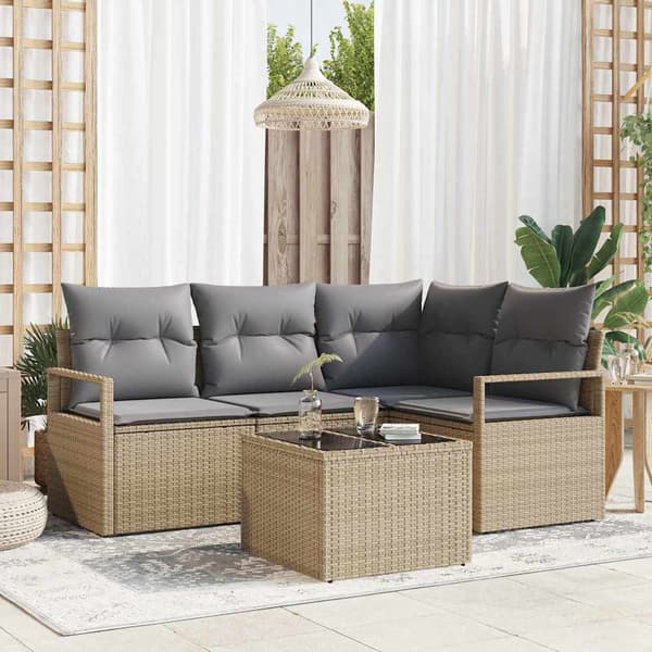 vidaXL Sofa Sæt 5 pcs Beige polyrattan