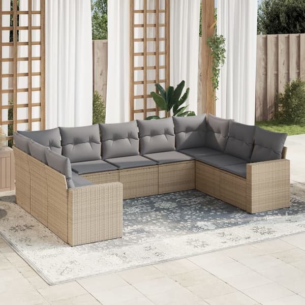 vidaXL sofasæt til haven 9 dele med hynder polyrattan beige