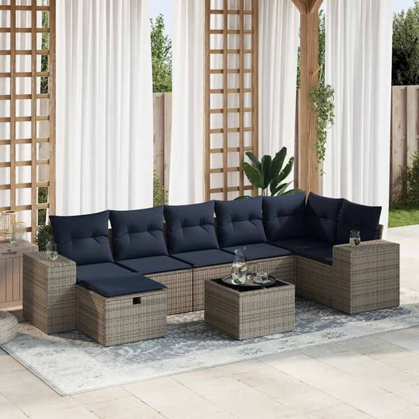 vidaXL sofasæt til haven 8 dele med hynder polyrattan grå