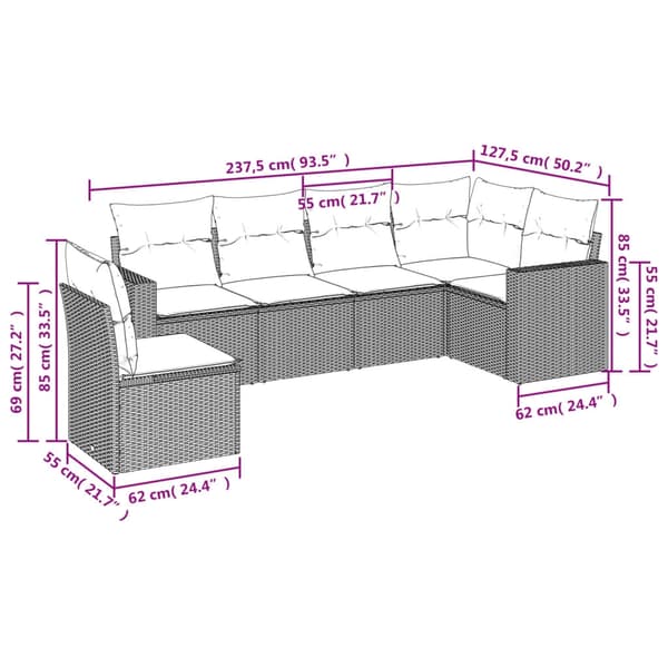 vidaXL sofasæt til haven 6 dele med hynder polyrattan beige