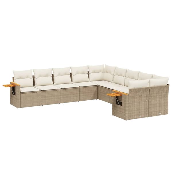 vidaXL sofasæt til haven 10 dele med hynder polyrattan beige