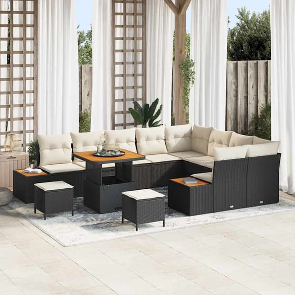vidaXL Havesofa Sæt 12 pcs Sort polyrattan
