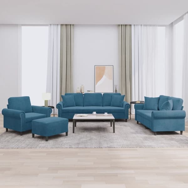 vidaXL sofasæt 4 dele med puder velour blå