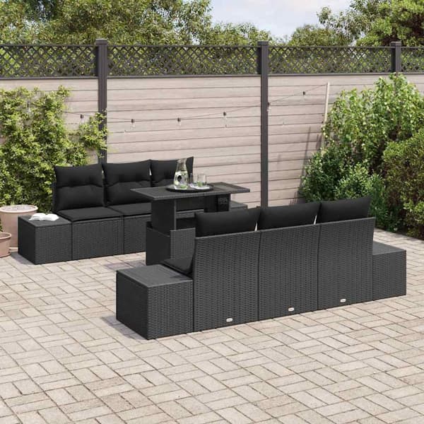 vidaXL Sofa Sæt med pude 7 pcs Sort polyrattan