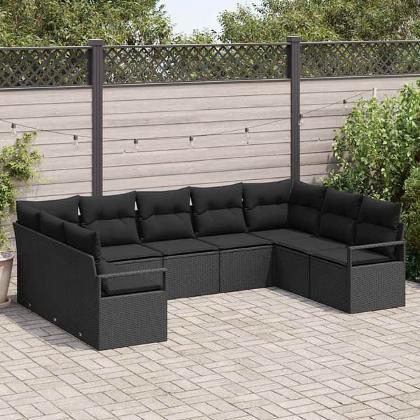 vidaXL Sofa Sæt med pude 9 pcs Sort polyrattan