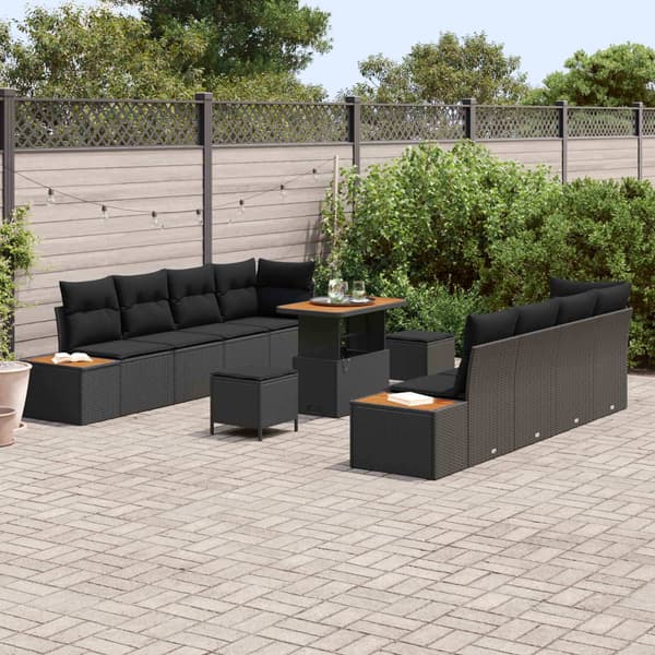 vidaXL Havesofa Sæt 11 pcs Sort polyrattan
