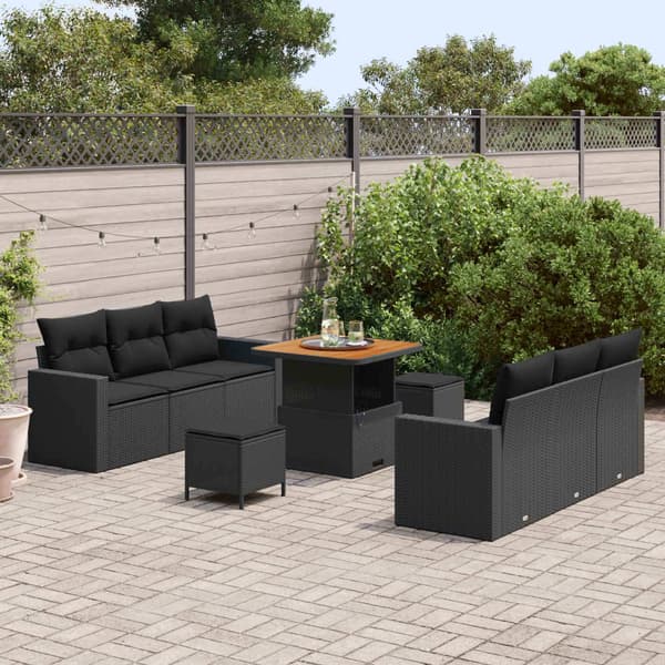 vidaXL Havesofa Sæt 9 pcs Sort polyrattan