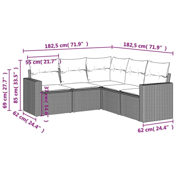vidaXL sofasæt til haven 5 dele med hynder polyrattan beige