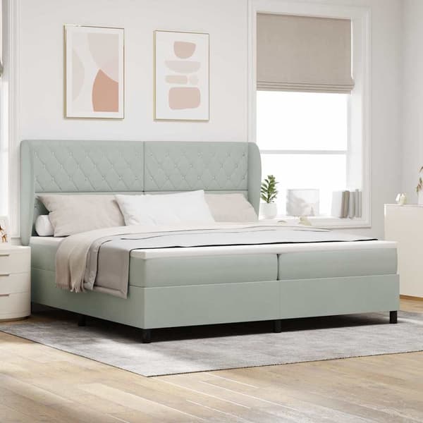vidaXL Box spring seng med madras Lysegrå 200 x 200 cm Polyester