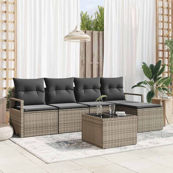 vidaXL Sofa Sæt med pude 6 pcs Grå polyrattan