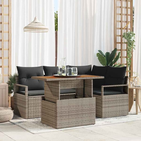vidaXL Havesofa Sæt med opbevaring 5 pcs Grå Poly rattan