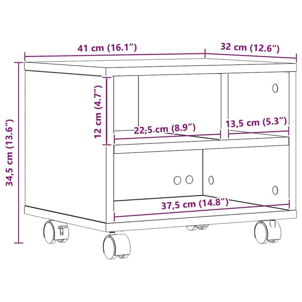 vidaXL Printerstand Sort eg 41 x 32 x 34,5 cm Konstrueret træ